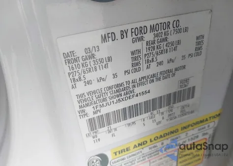 2013 Ford Expedition Xlt из США, поврежденный, VIN 1FMJU1J5XDEF41554